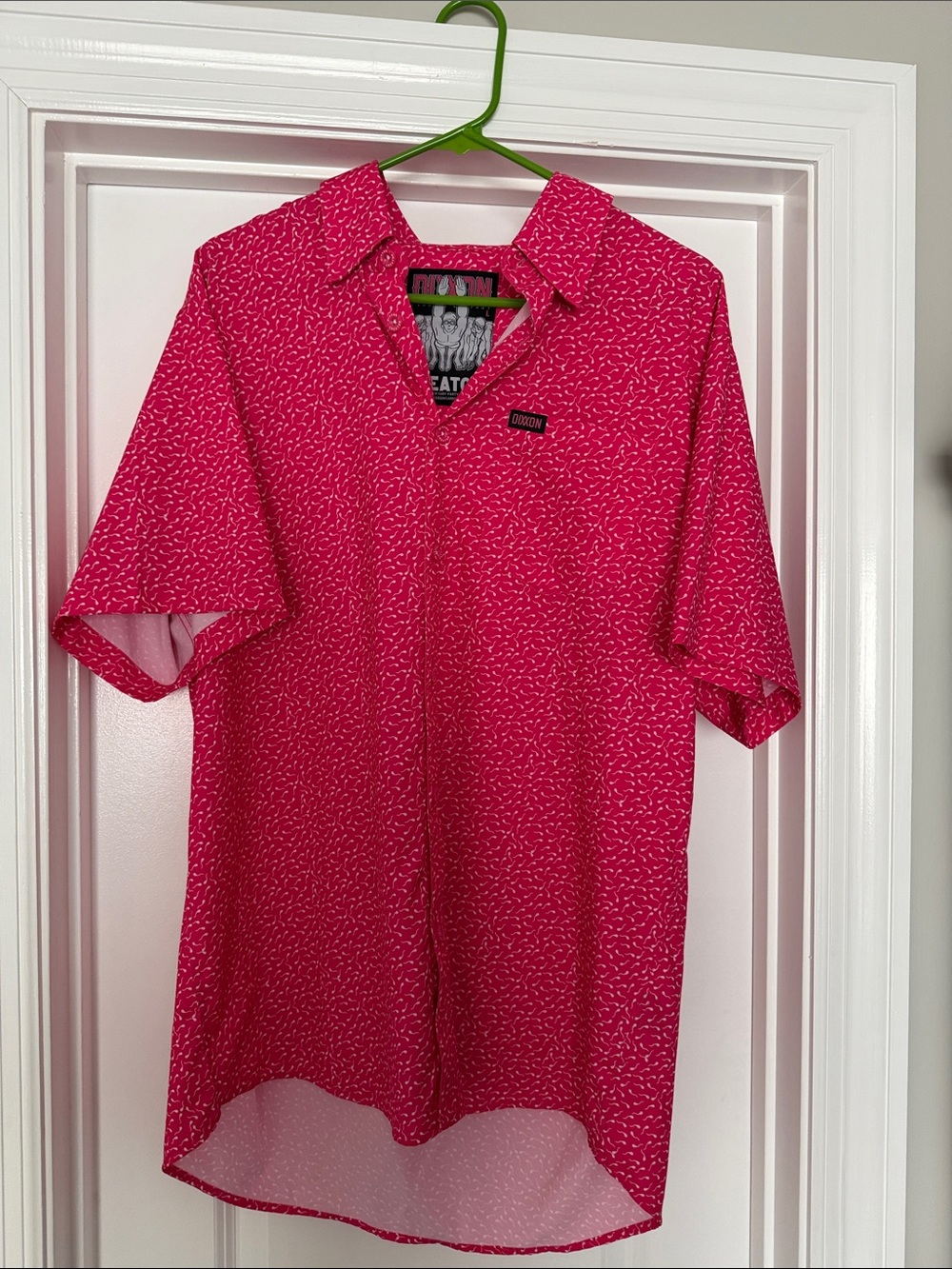 DIXXON Men’s Short Sleeve Button-Up Shirt in Hot Pink Micro Print